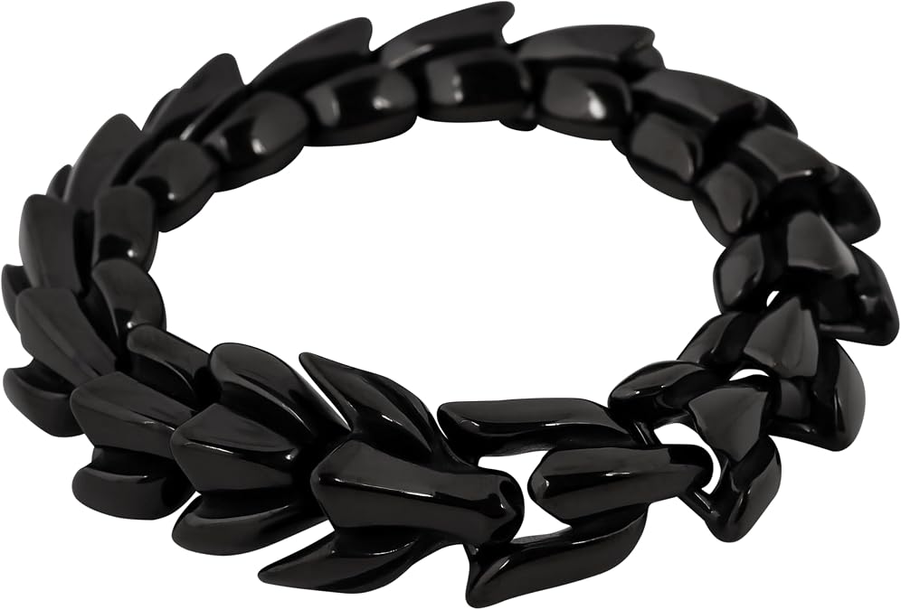 Black Plated Viking Dragon Bracelet, Stainless Steel Ouroboros Jormungandr Link Chain Bracelet, Viking Jewelry Gift for Men