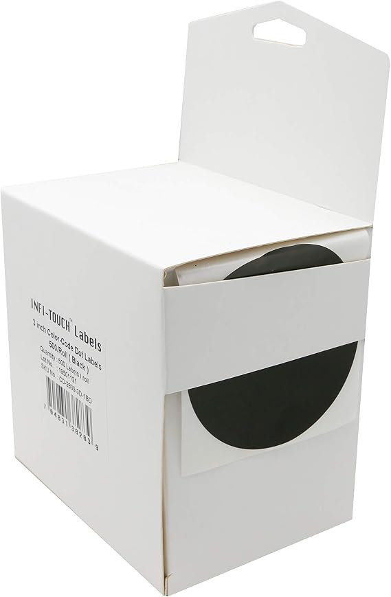 Labels 3 Inch Round Permanent Color-Code Dot Stickers, 500 Sticker per Roll (Black)