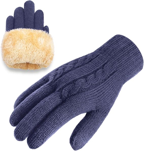Winter Gloves for Men Wool Thermal Fleece Touchscreen Knit Warm Snow Gloves for Running Cycling Cold Weather