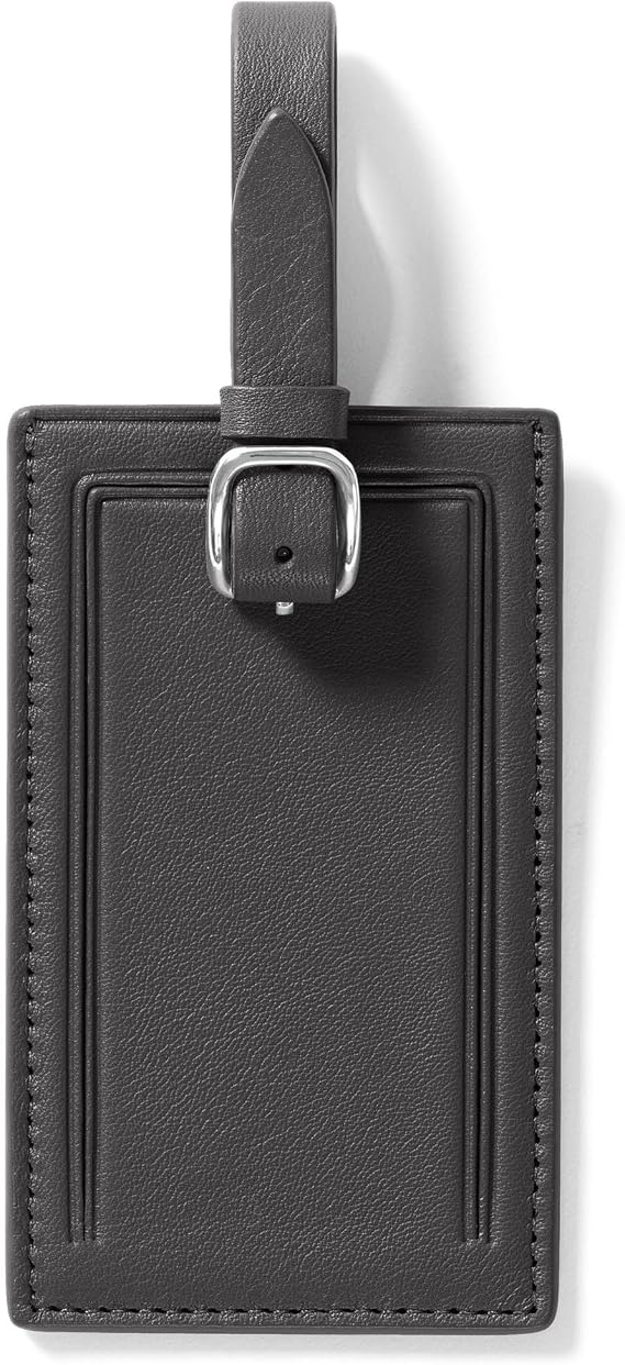 Leatherology Standard Luggage Tag - Full Grain Leather - Black Onyx | Travel ID Tag with Privacy Flap, Adjustable Strap & Removable Card for Suitcases & Carry-Ons