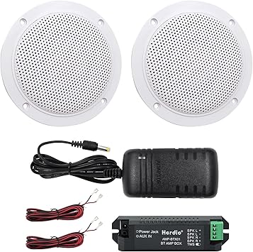 Herdio 4 Inches Waterproof Marine Bluetooth Ceiling Speakers for Bathroom Kitchen Home Outdoor Camper Golf Cart Boat with Flush Mount