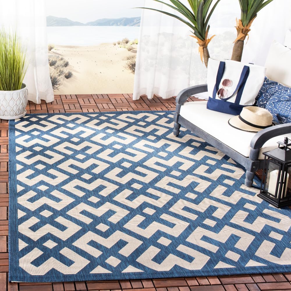 SAFAVIEH Courtyard Collection Accent Rug - 4 x 57, Navy & Beige, Non-Shedding & Easy Care, IndoorOutdoor & Washable-Ideal for Patio, Backyard, Mudroom CY6915-268
