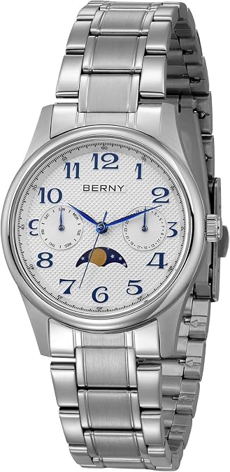 BERNY Watch for Women, Quartz Multi-Functional Moon Phase Wristwatch