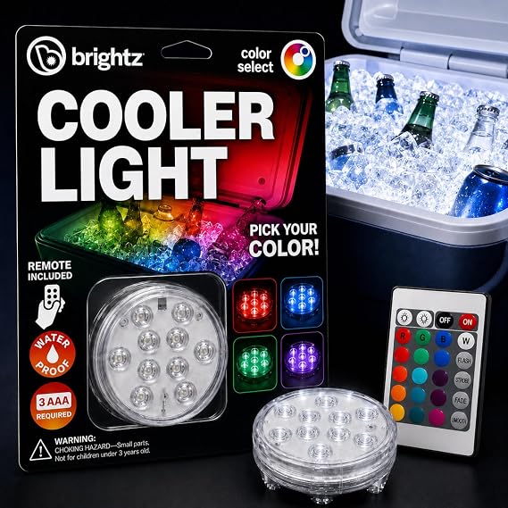 Brightz Cooler Light, Waterproof Color Changing LED Puck with Remote