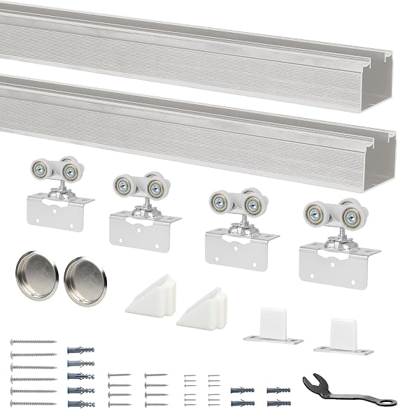 DIYHD 96" Ceiling Mount Bypass Pocket Door Sliding Hardware Raw Material Box Rail Wardobe Closet Door Kit,(No Door)