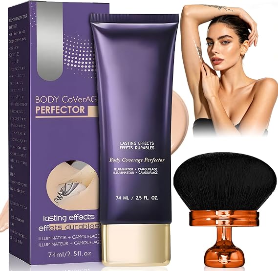 Body Coverage Perfector Waterproof, Leg Makeup Waterproof No Transfer, Tattoo Cover Up Full Coverage Concealer, Body Makeup Skin Tone Repair Cream with Brush, Body Concealer Long Lasting Mature Skin