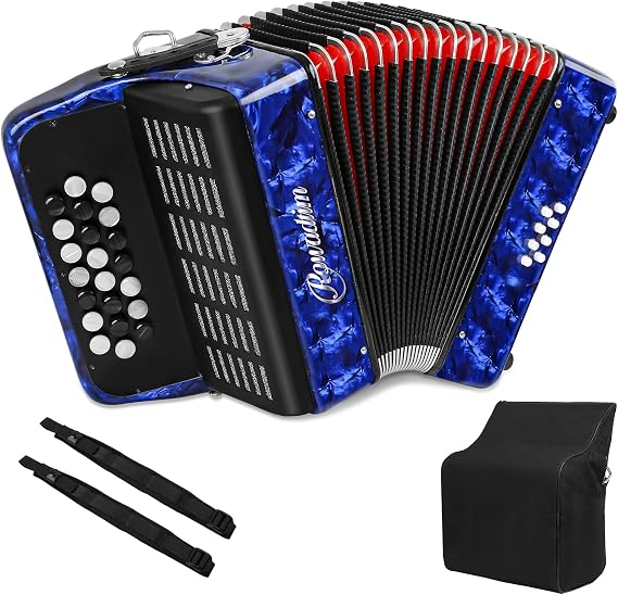 Accordions 22 Key 8 Bass Beginner Button Accordion Portable Straps(Blue)