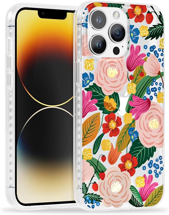 Scorpify iPhone 13 Pro Max ケース 椿 花柄 かわいい 花 保護 携帯電話カバー レディース ガールズ 強化ガラススクリーン+カメラレンズプロテクター付き スタイリッシュなゴールド 春の花 ギフト