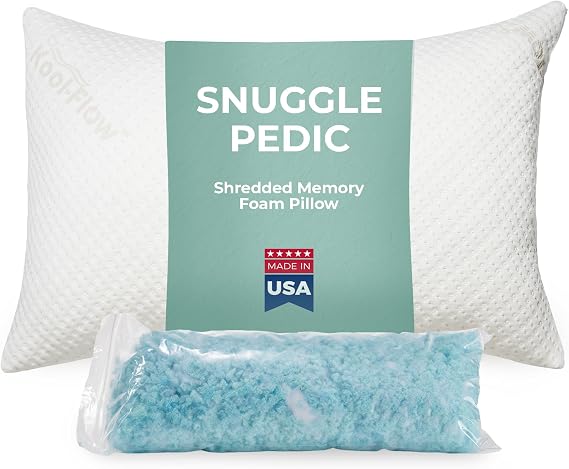 Snuggle-Pedic King Size Shredded Memory Foam Sleeping Pillow - Cooling Supportive Neck & Spine Alignment for Side Sleepers, Maternity Relief, Posture Correction & Dorm Use - USA Quality