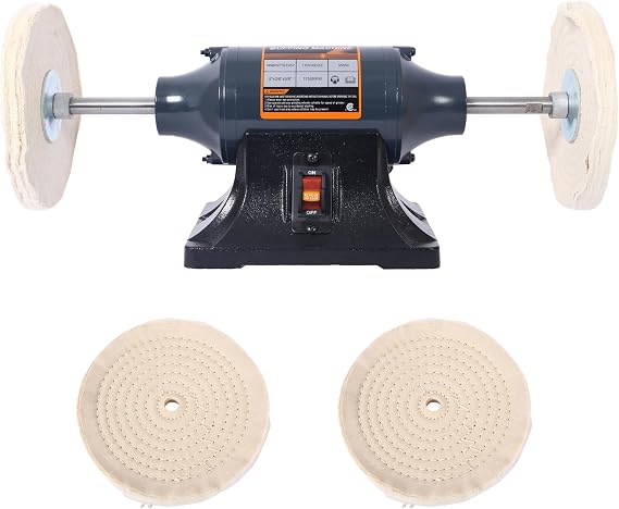 6 Inch Electric Benchtop Buffer Polisher,Power Bench Buffer Polisher, 370W,Polishing Grinder Machine,4PCs 80Ply Thic Buffing Wheels for Metal, Jewelry, Knives, Wood, Jade & Plastic Polishing