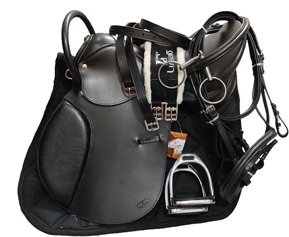 Leather English Riding Horse Saddle Starter Kit for Horse Riding Gift Set English Jumping Handle Saddle, Pony