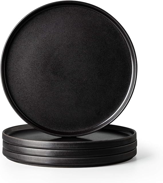 AmorArc Stoneware Dinner Salad Plates Set of 4, 8.5 Inch Ceramic Plates | Reactive Glaze Modern Plates for Dessert, Salad, Appetizer,Dinner, Microwave, Dishwasher Safe,Scratch Resistant Matte Blac