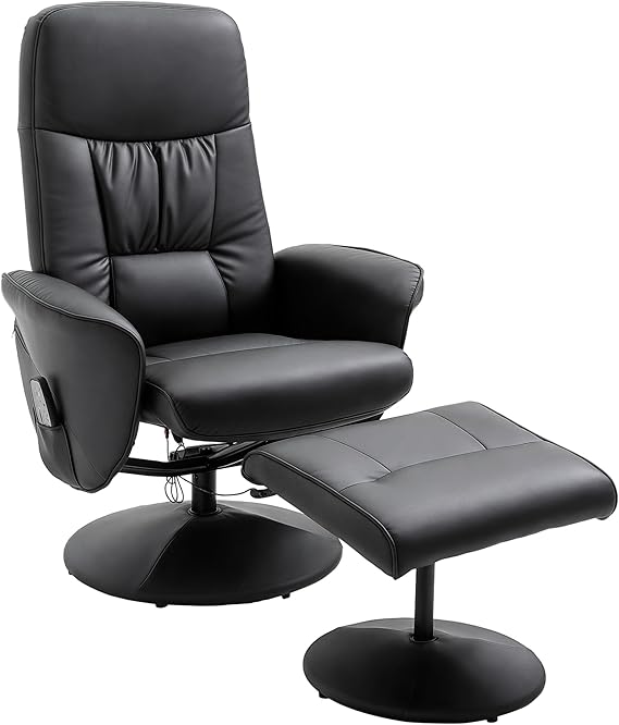 HOMCOM Recliner Chair with Stool Massage Function Remote Control Black TV chair reclining function 10 massage points massage chair side pocket rotating TV chair faux leather
