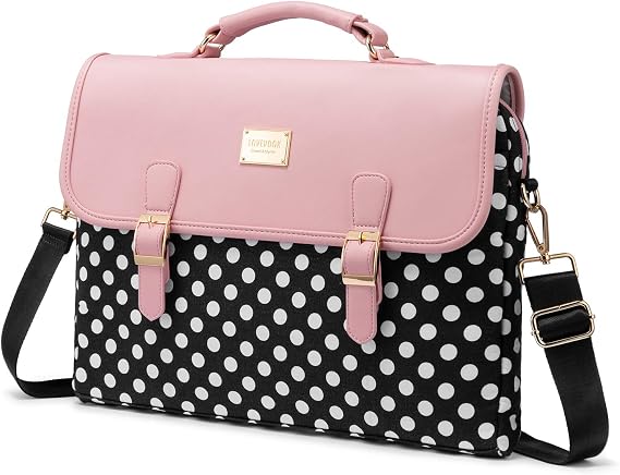 LOVEVOOK Computer Bags for Women, Laptop Bag 15.6 Inch, Laptop Case with Trolley Sleeve, Polka Dots Pink Messenger Bag, Super Cute Laptop Sleeve