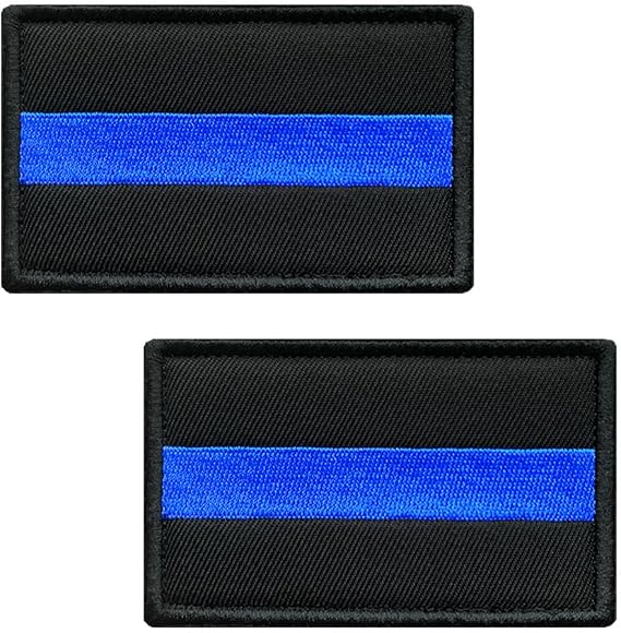 2 PCS Thin Blue Line Patch Embroidered Tactical Applique Hook and Loop Emblem Patch
