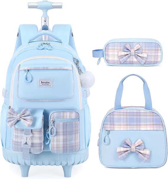 Bevalsa Rolling Backpack for Girls, Roller Backpack with Wheels