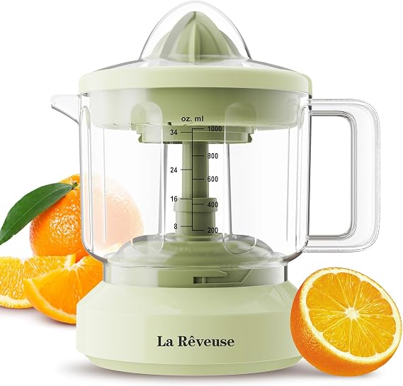 La Reveuse Electric Citrus Orange Juicer, 34oz, Grayish Yellow, LARB760 | Suitable for Oranges, Lemons, Limes, Grapefruits with Easy Pour Spout, Pressure Activated, Large Volume, 40W, Dishwasher Safe