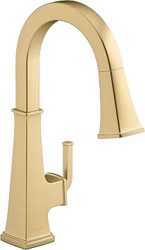 KOHLER 23830-2MB RIff Single-Handle, Kitchen Sink Faucet with Pull-Down Sprayer, Vibrant Brushed Moderne Brass