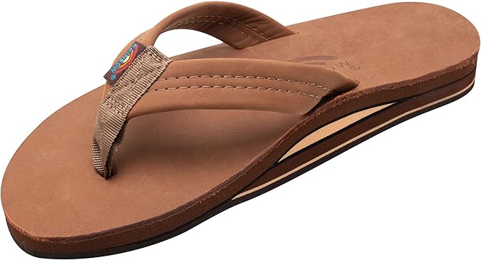 Men's Leather Double Layer Arch Wide Strap Rainbow Sandal US Size: 7.5-8.5 Color: Brown, redwood