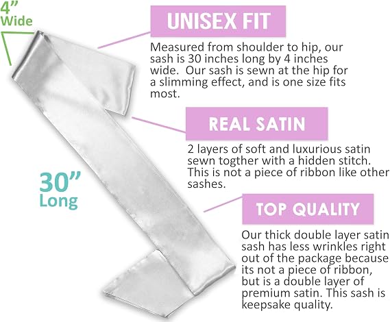 Senior Sash 2028 - Green with Gold Outline Class of 2028 Senior White Premium Satin Sash - Graduation Party Decorations and Gifts - WhiteSash(ClsOf28 GLD/GRN) Wht