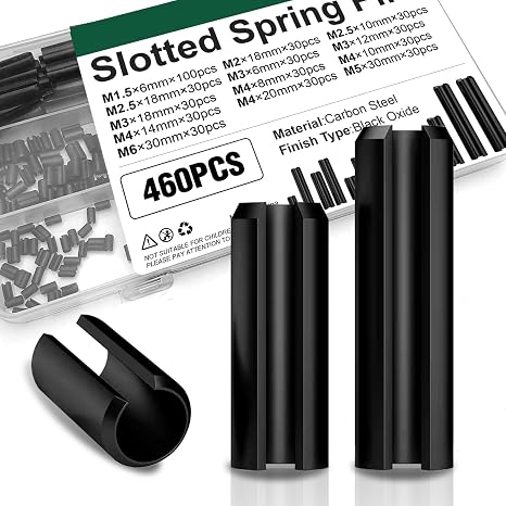 Mrdilla 460 Pcs Roll Pin Assortment, Metric Slotted Spring Pins, M1.5 M2 M2.5 M3 M4 M5 M6