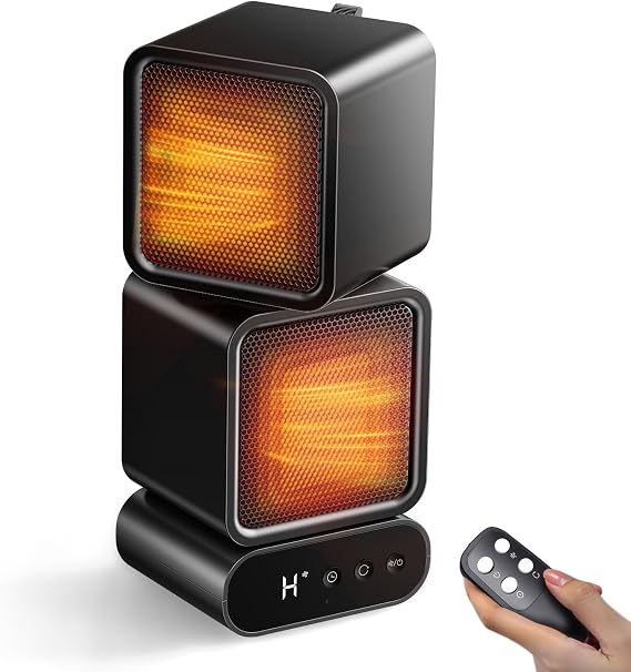 Dual-Head Space Heater with Button & Remote Control, 3 Temperatures & Multi-Angle Adjustable Portable Heater, 5 Timers,1400W Graphene & PTC Ceramic Dual-Core Heating for Office Bedroom Home