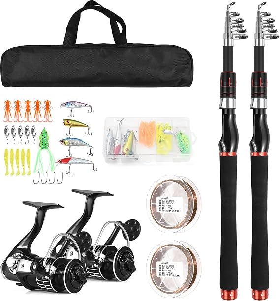 Telescopic Fishing Rod and Reel Combos Kit Smooth Spool Design Portable Metal Swingarm for Bass Trout Saltwater Freshwater Fishing