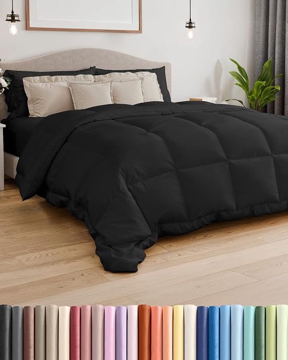Comforter Cal King Size - Down Alternative Duvet Insert - Black, 102" x 96" | Soft & Comfy, Quilted White Comforter with Corner Tabs, Box Stitched Down Alternative Bedding for Men, Women, Kids & Teens