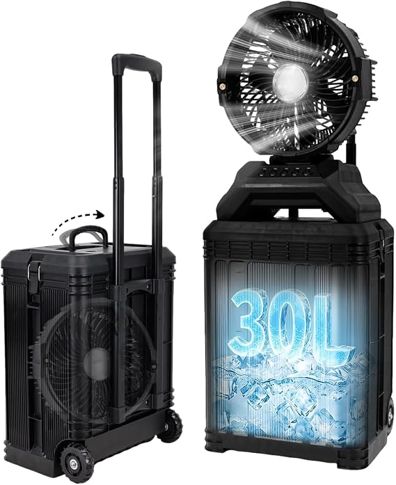Portable Misting Fan, 30L Water Tank Rolling Outside Mist Fan, Black