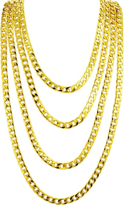 Gejoy 4 Pieces Fake Gold Chain Necklaces 24 Inch Costume Faux Gold Chain