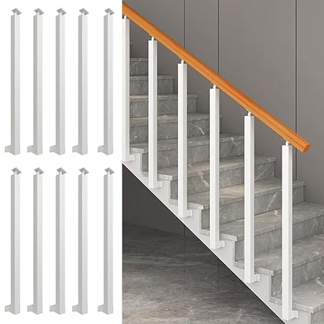 34/36/38/40/42in Side Mount Stair Railing Posts, Indoor Outdoor 270Adjustable Metal Baluster Post, Staircase Balusters with Screws Kit for Deck, Balcony and Porch