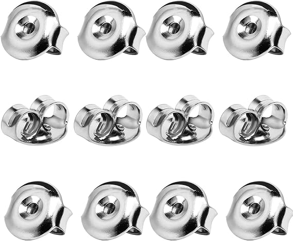 Earring Backs for Stud, Replacement Secure Ear Locking for Ear Posts, Stainless Steel Earring Backs Stopper for Droopy Ear(Silver,12pcs/6 Pairs,6x4.5mm)