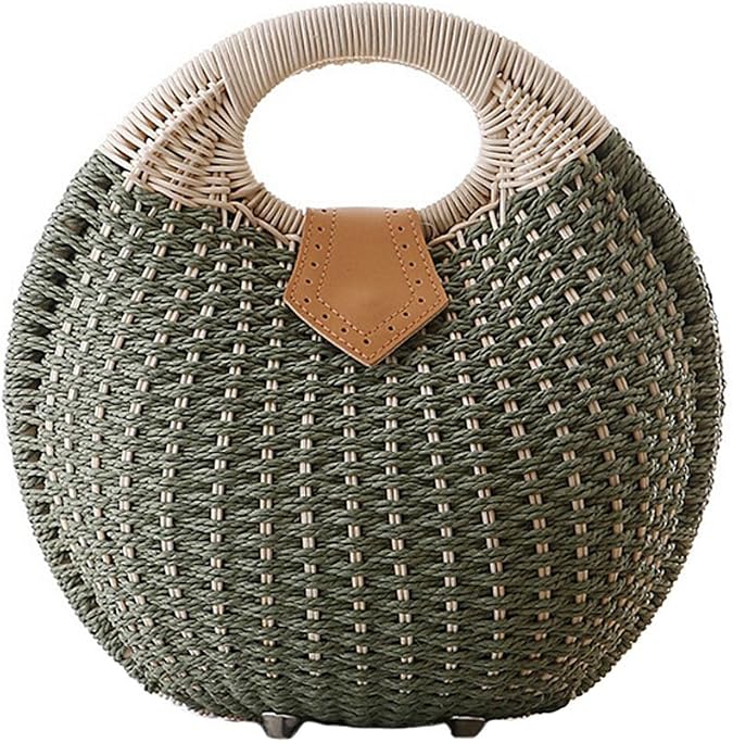 TONWHAR Lady's Stylish Shell Shape Straw Tote Handbag Rattan Beach Bag
