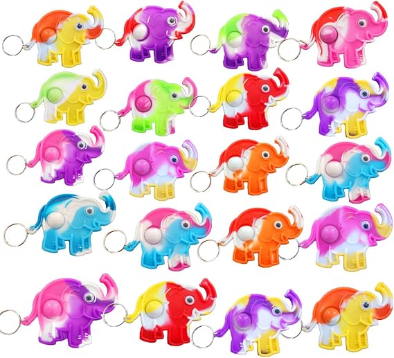 30 pcs Elephant Pop Keychain Silicone Stress Relief Kids Party Favor