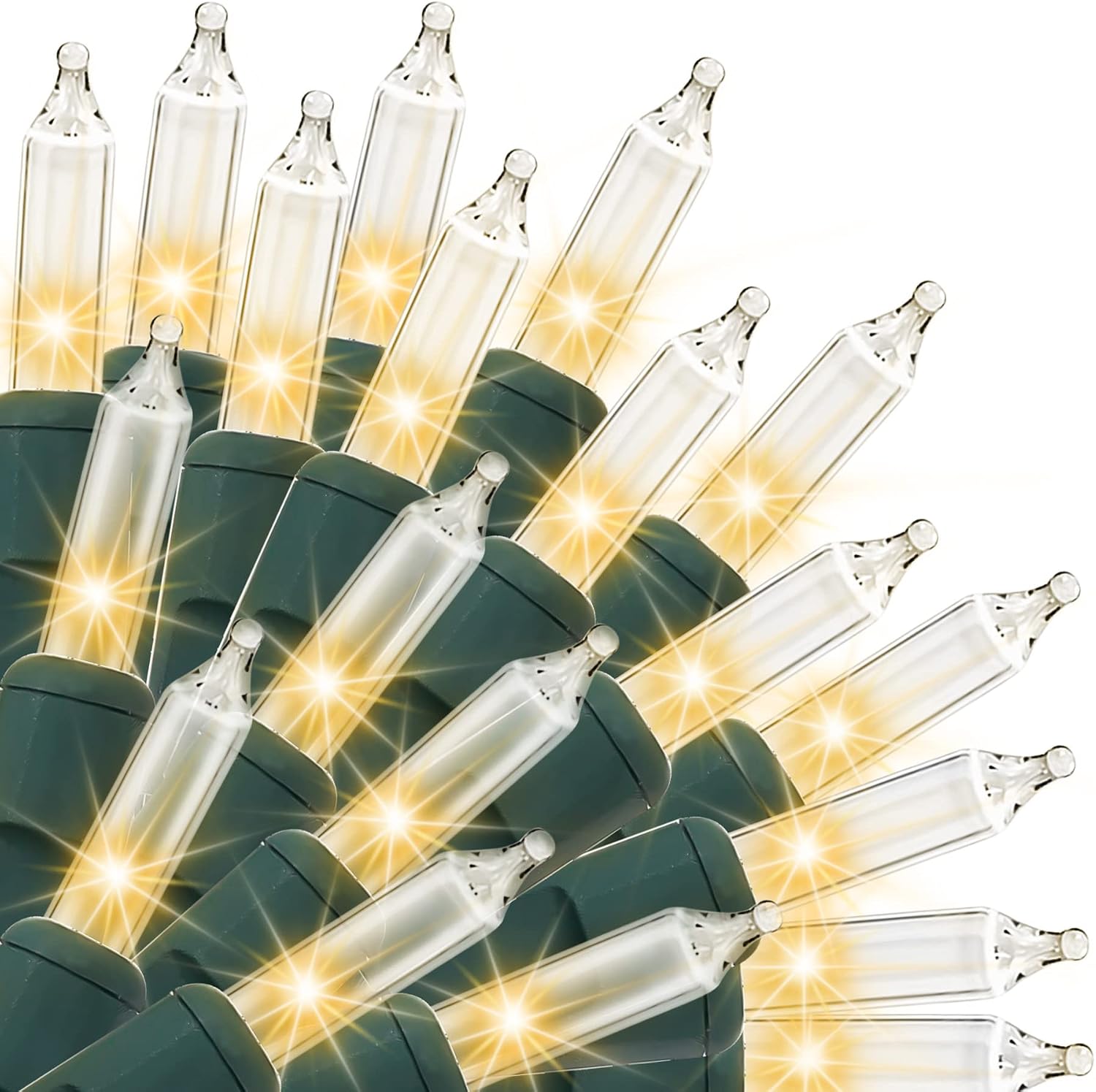 Clear Christmas Lights,21.2FT 100 Count Mini Christmas Lights for Outdoor & Indoor,Warm White Incandescent String Lights Connectable for Xmas Tree Party Holiday Home Decor,Green Wire