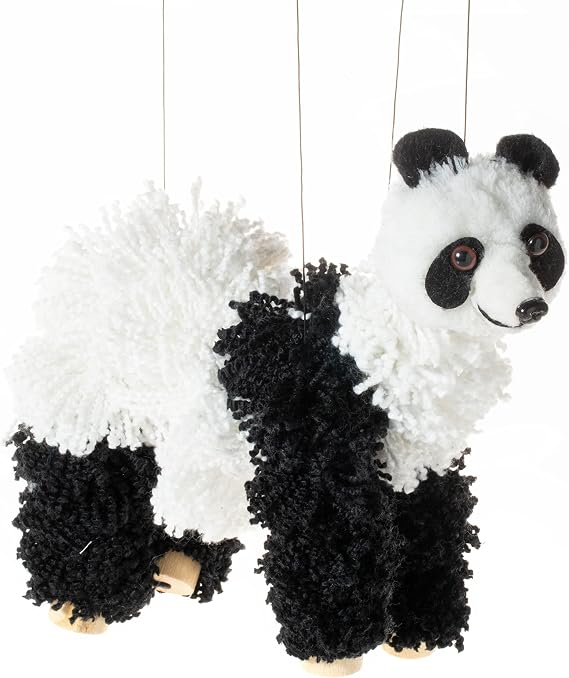 Artisan Owl Panda Bear Marionette Puppet - Soft Yarn Body with Wooden Feet, Detachable Strings for Theatrical Performance & Display