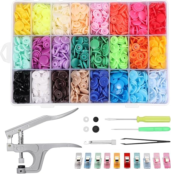 Kamtop Snaps and Snap Pliers Set Bundle - 408 Sets T5 Plastic Snap Buttons (24 Colors + 3 Colors), Complete Kit for Clothes Sewing & DIY Crafting