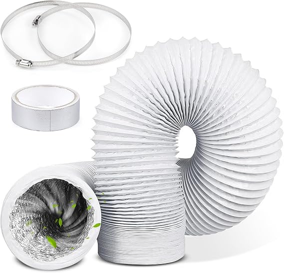 Exhaust Hose Diameter 150 mm Aluminium Flexible Pipe Length 3 m PVC Aluminium Pipe Ventilation Hose Hose with 2 Hose Clips Stainless Steel for Air Conditioning Systems Pipe Fan Tumble Dryer (150 mm)