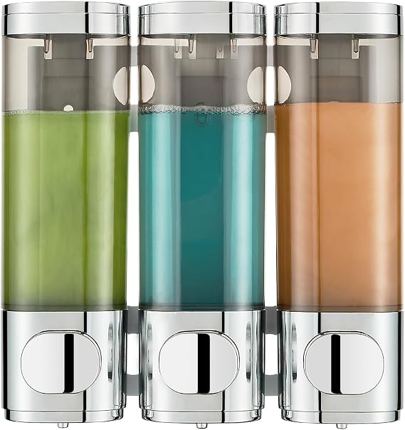 Pollock Wall Mounted Soap Dispenser 300 ml x 3 Shampoo Conditioner Dispenser Shower Gel Dispenser for Shower No Drilling Leak-Proof Shampoo Shower Gel Dispenser for Hotel Home Bathroom Silver