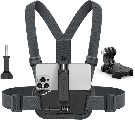 Phone Chest Mount Harness Holder Cell Phone Strap for iPhone | for Samsung Mobile Phones, Vertical Recording Filming, for GoPro DJI Osmo Action Cameras, POV/VLOG