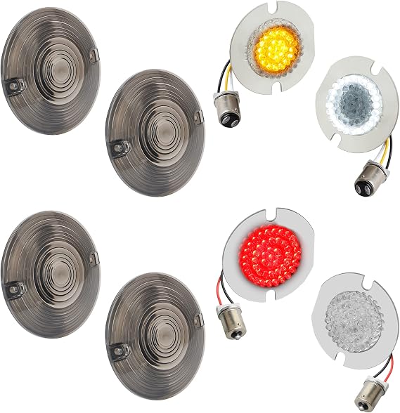 NTHREEAUTO 1157 Front + 1156 Rear LED Turn Signals 3 1/4 inch Flat Smoked Lens Covers Switchback Tail Lights Running Light Compatible with Harley Road King Electra Glide Heritage Softail Touring