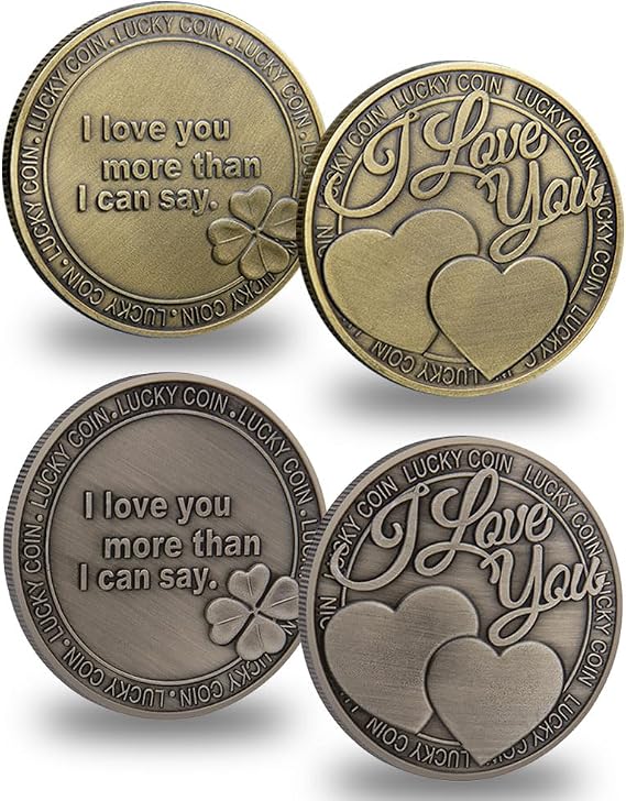 I Love You Lucky Coins Charms Good Luck Gift for Him Her Mom Dad Pocket Hug Token Couple Lottery Ticket Scratcher Tool