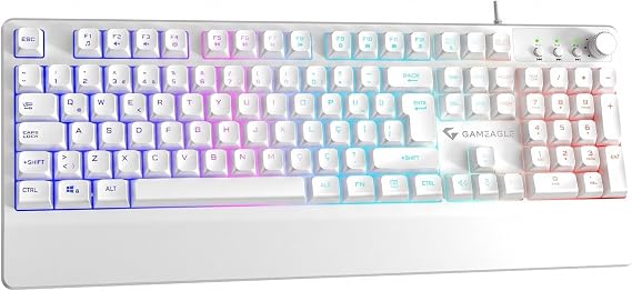 Kablolu RGB Membran Gaming Klavye, 26 Tuş Anti-Ghosting, Destekli Oyuncu Klavyesi, Multimedya Kontrollü, 5 Milyon Tuş Ömrü, 11 Modlu RGB Aydınlatma, Beyaz Membran Oyuncu Klavyesi KB-21