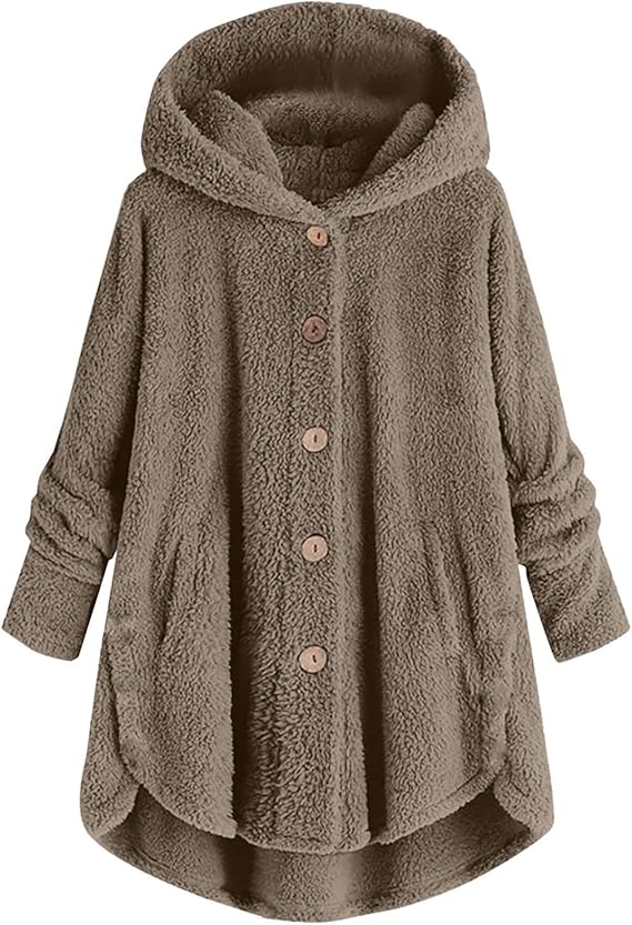 YMADREIG Teddy Bear Jacket for Women Fleece Bed Jackets Button Down Open Front Cardigan Fuzzy Sherpa Hoodies Fluffy Pajamas