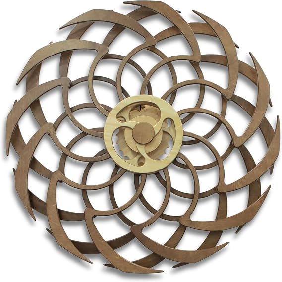 Handcrafted Kinetic Wall Art Sculpture 'Dejavu' - Quality Plywood - 10 Hours of Run Time - No Power Needed - Brown