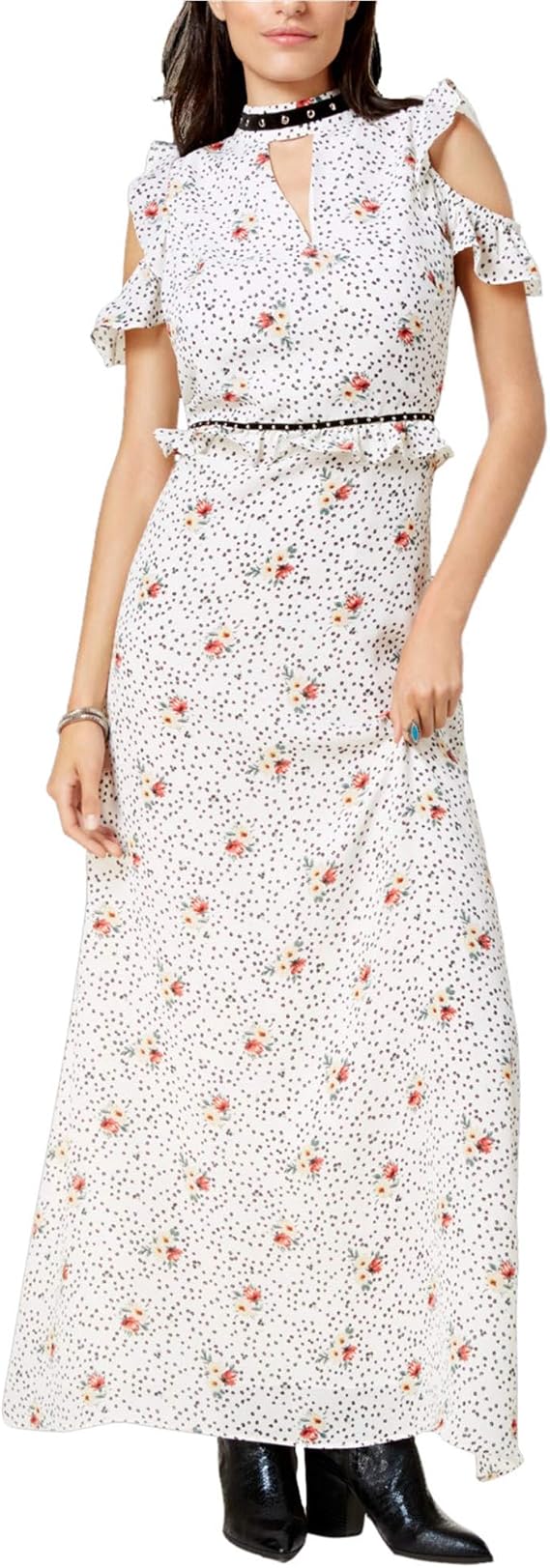 GLAM Womens Cold-Shoulder Maxi Dress