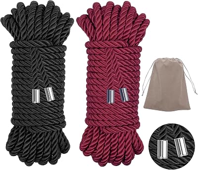 2-Pack Soft Silk Rope with Storage Bag, Twisted Trim Cord 32 Feet7MM Ropes Nylon Twisted Cord Trim Thread String Ropes Satin ShinyWine redBlack