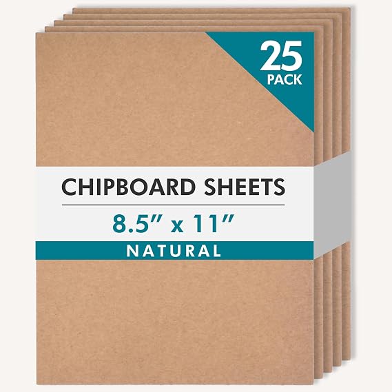 Grafix Medium Weight Chipboard 8.5"x11", Natural Acid-Free 0.057 Sheets, Create Three-Dimensional Embellishments for Cards, Papercrafts, Mixed Media, Home Decor, and More, Pack of 25