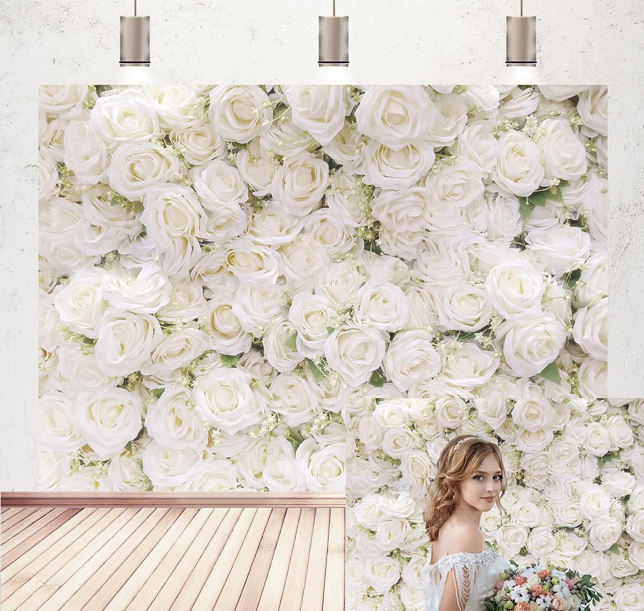 White Rose Floral Photography Backdrop Rose Flower Wall Photo Background Wedding Bridal Baby Shower Girl's Women Birthday Party Cake Tables Decoration Studio Prop 7x5FT
