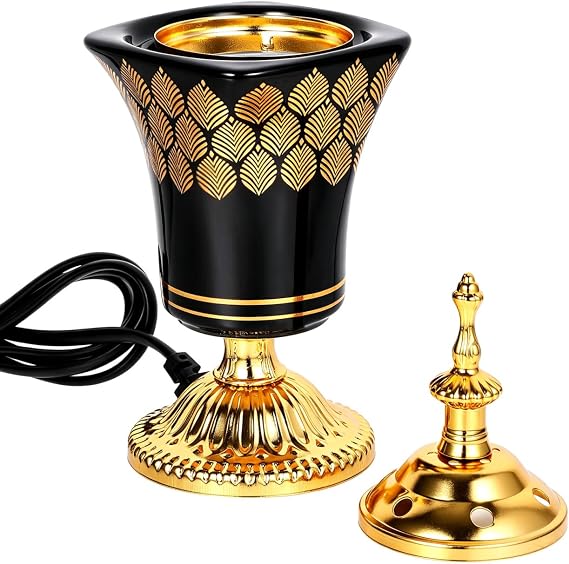 Electric Incense Burner Black Iron Ceramic 110V | Censer Plug-in Aromatherapy Heater Incense Burner for Decoration Home Yoga Spa Bedroom Kitchen Us Plug 7.67 in